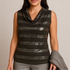 Roz & Ali Sequin Stripe Cowl-Neck Sleeveless Top XL